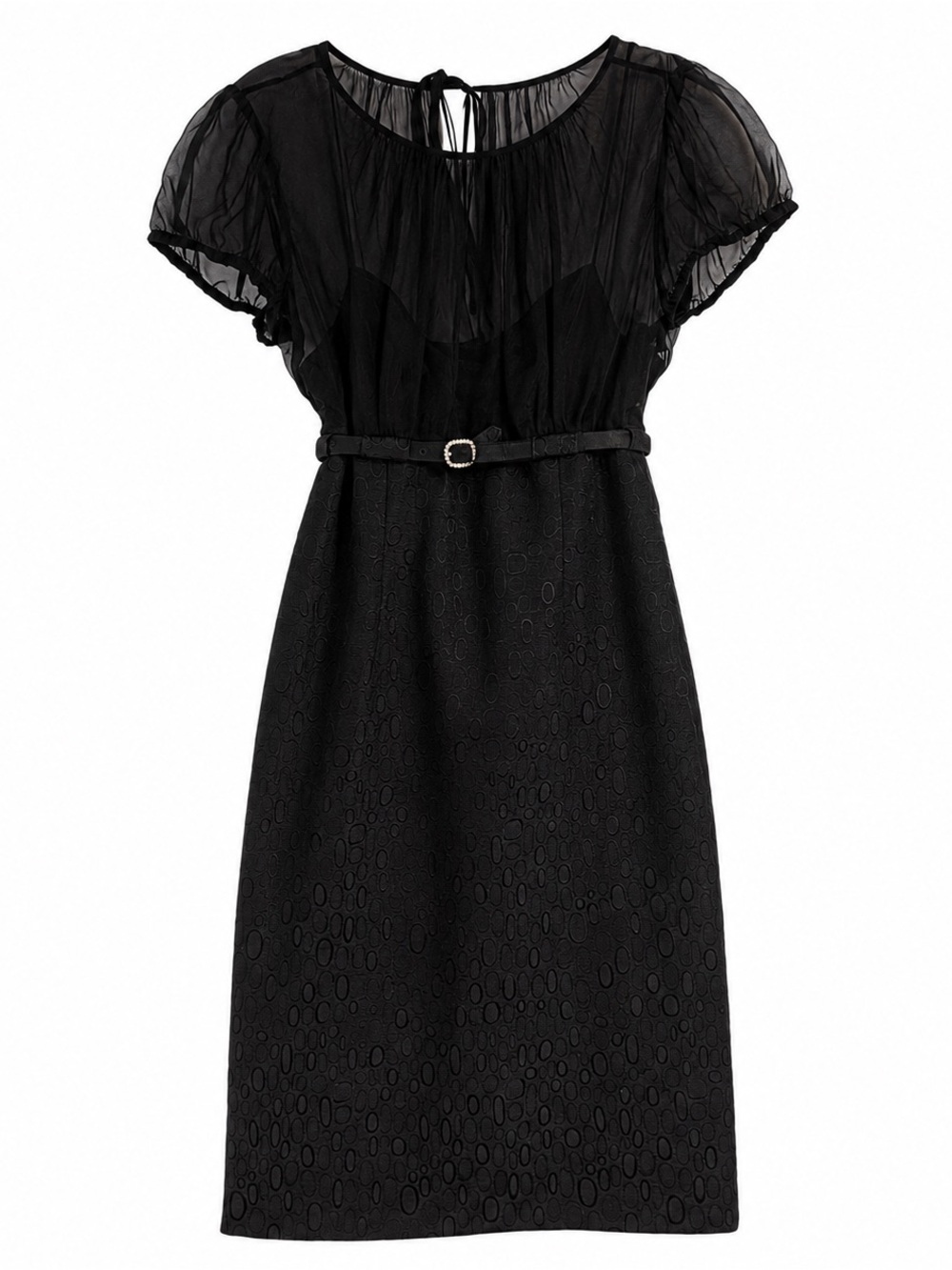 Tahari Arthur S Levine Y2K 90s Sheer Overlay Belted Midi Dress Black Size 2